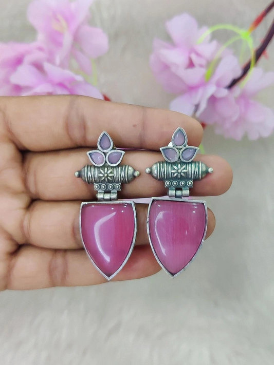 German Silver Earrings #GE106 - Pink