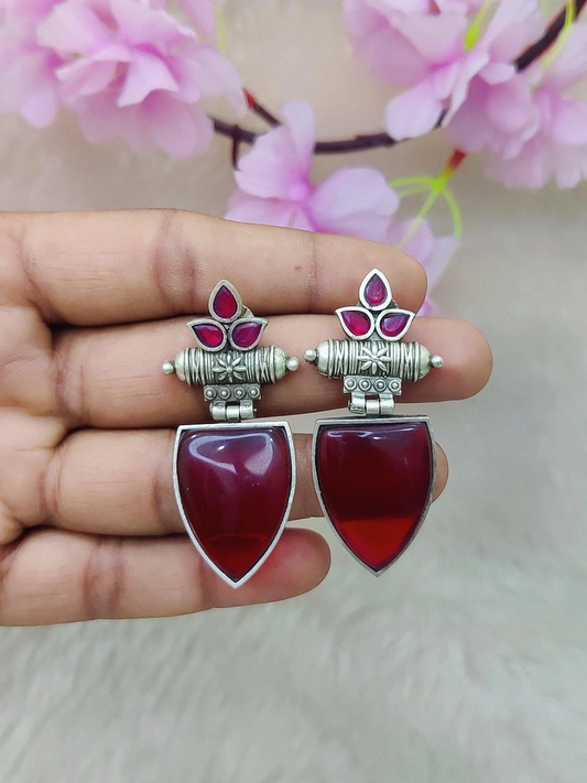 German Silver Earrings #GE106 - Red