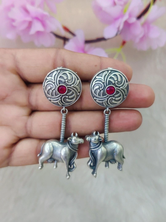 German Silver Nandi Earrings #GE108 - Red