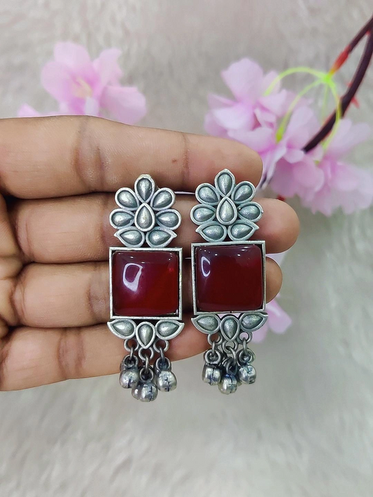 German Silver Earrings #GE109 - Red