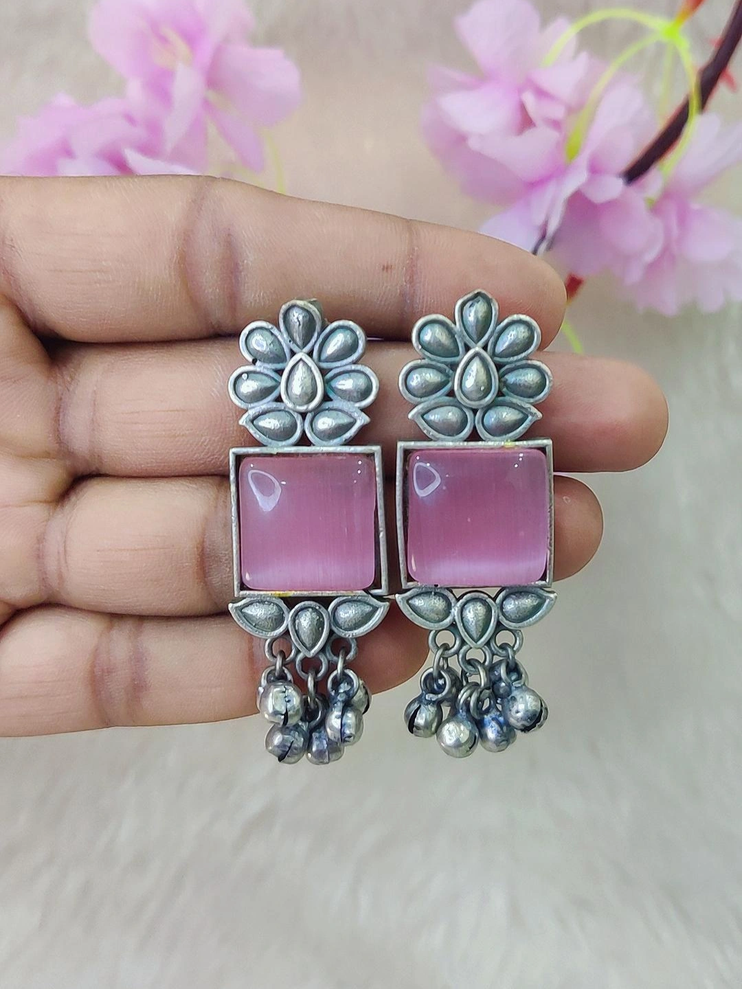 German Silver Earrings #GE109 - Pink