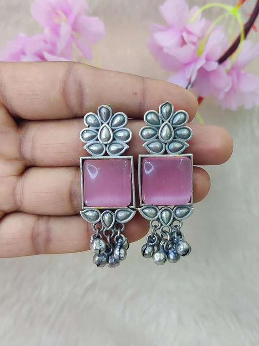 German Silver Earrings #GE109 - Pink