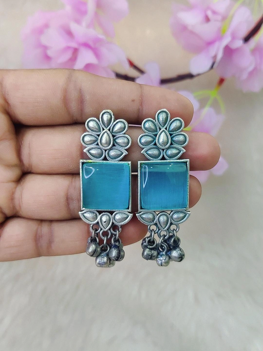 German Silver Earrings #GE109 - Sky-Blue