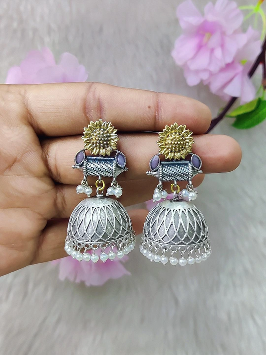 German Silver Jhumi Earrings #GE110 - Baby Pink