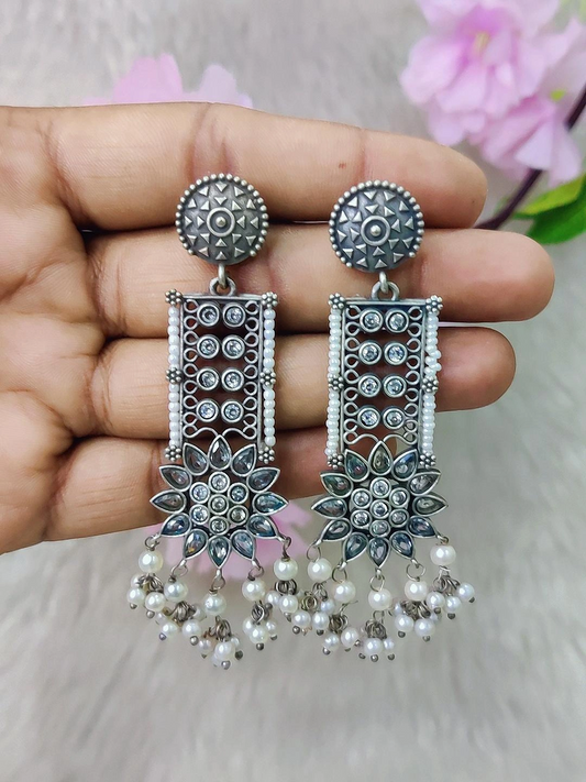 German Silver Earrings #GE111 - Diamond-White