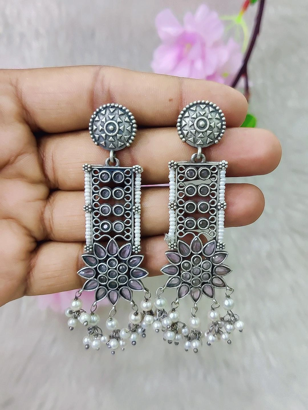 German Silver Earrings #GE111 - Pink