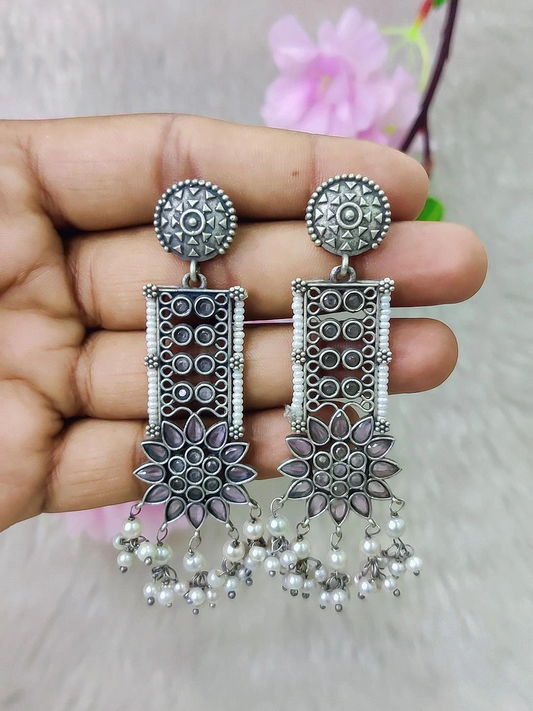 German Silver Earrings #GE111 - Pink