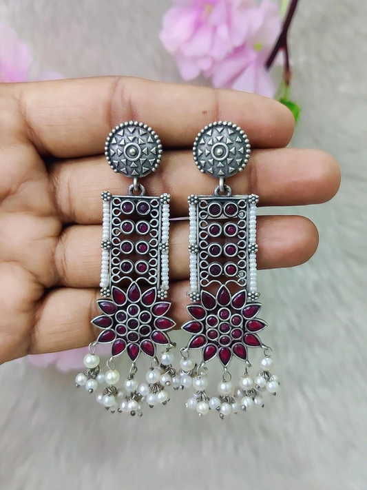 German Silver Earrings #GE111 - Red