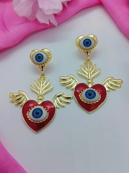Quirky Earrings - Evil Eye Flying Love #QNE018