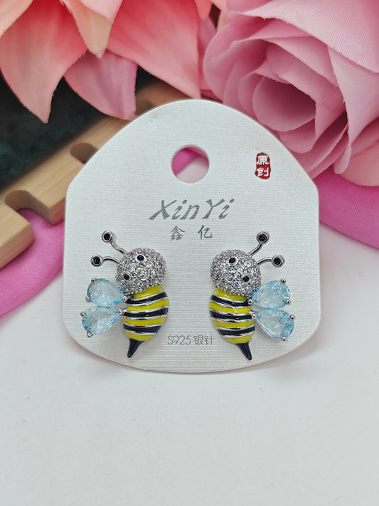 Quirky Earrings - Queen Bee-Sky Blue - #QNE-191